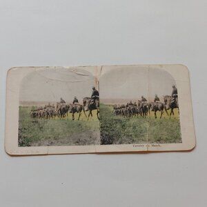 Antique Stereograph Card "Cavalry on March" Troops Military World War
